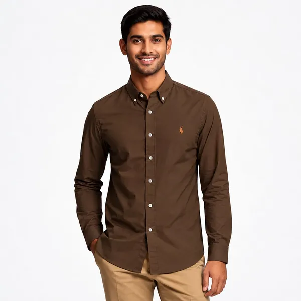 Brown_Slim_Fit_Button_Down_Shirt_For_Men