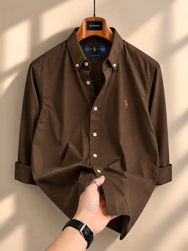 Brown_Slim_Fit_Button_Down_Shirt_For_Men