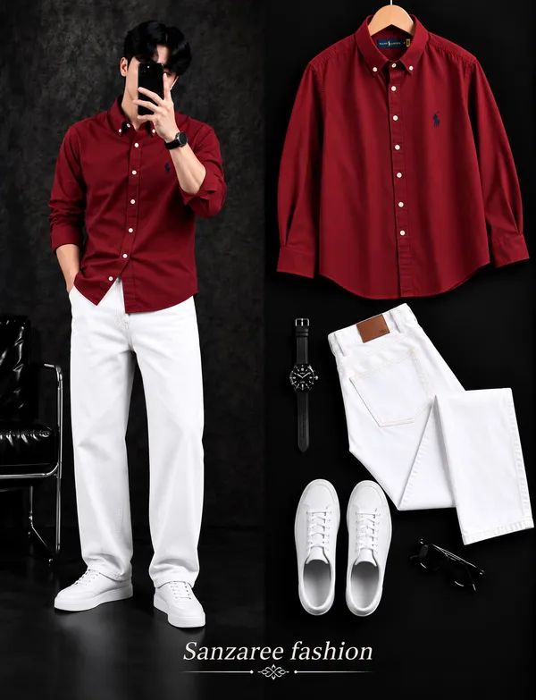 Maroon_Red_Rust_Button_Down_Shirt_For_Men