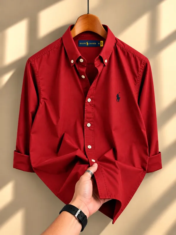Maroon_Red_Rust_Button_Down_Shirt_For_Men