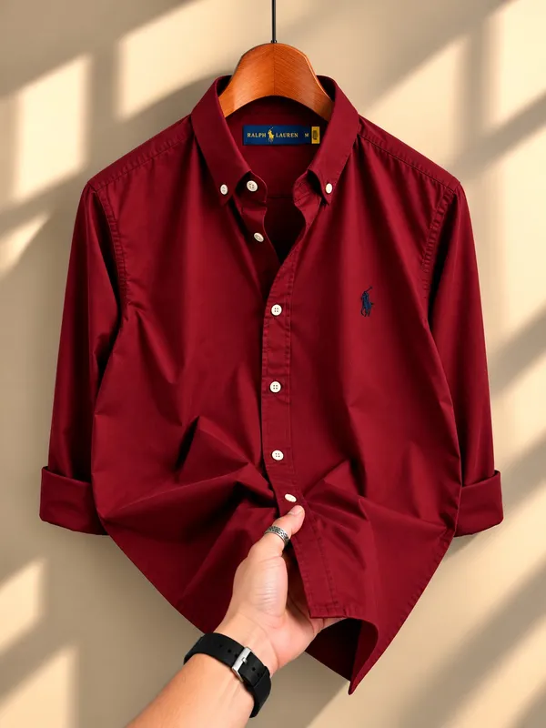 Maroon_Red_Rust_Button_Down_Shirt_For_Men