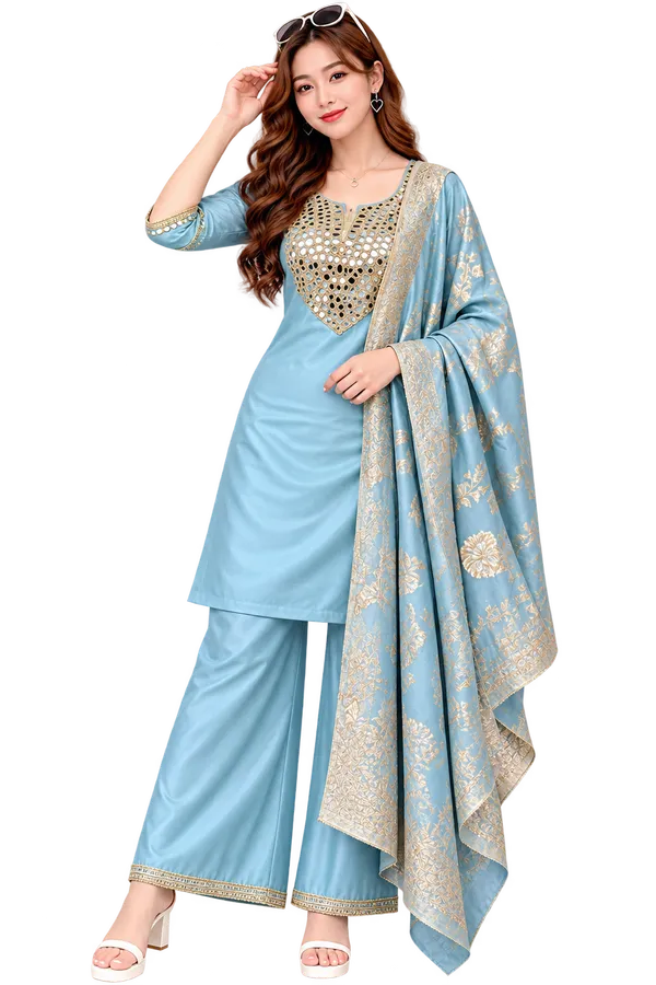 Sky_Blue_Embellished_Straight_Kurta_Set_For_Women