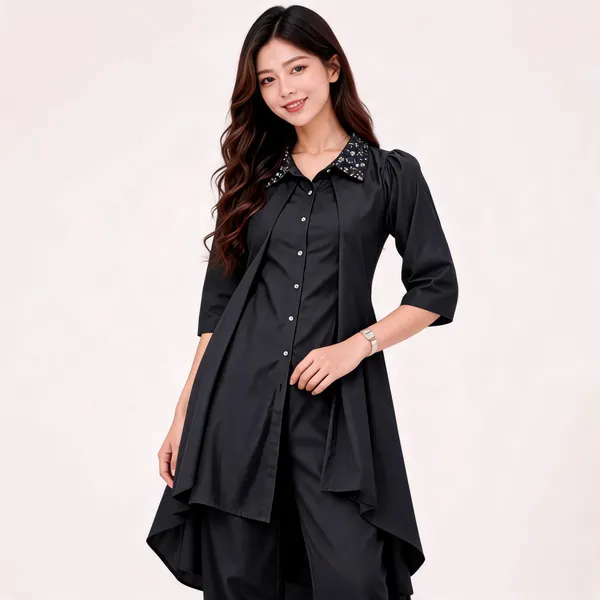 Black_Relaxed_Fit_Tunic_Pant_Set_For_Women