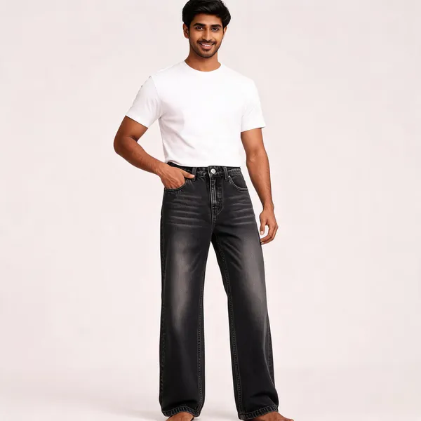 Black_Denim_Wide_Leg_Jeans_For__Mens