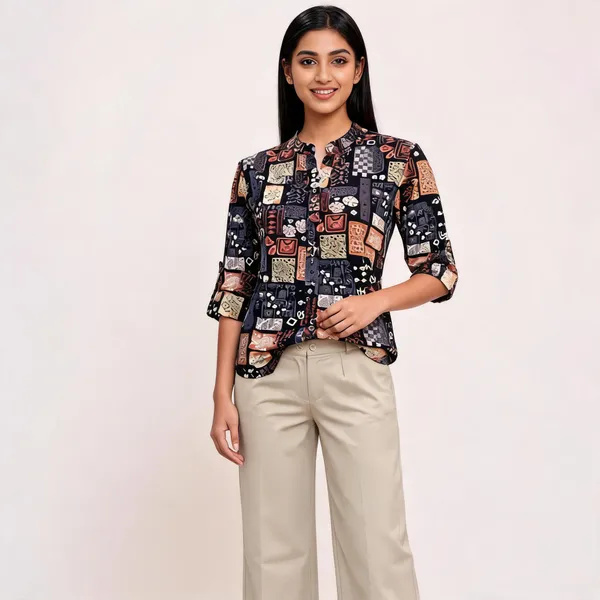 Multicolor_Printed_Shirt_And_Trousers_Set_For_Women