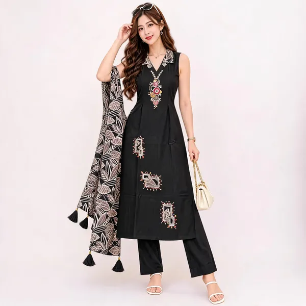 Black_Ethnic_Kurta_Set_For_Women