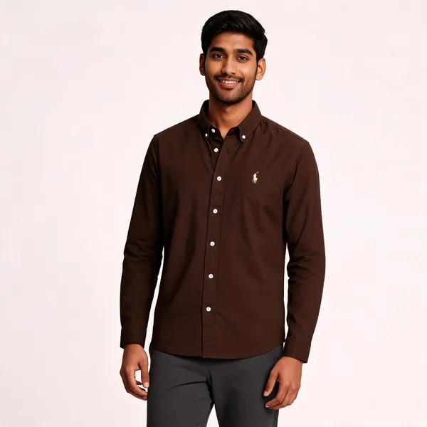 Brown_Slim_Fit_Button_Down_Shirt_For_Men