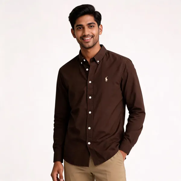 Brown_Slim_Fit_Button_Down_Shirt_For_Men