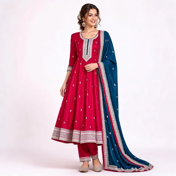 Pink_Embroidered_Anarkali_Suit_Set_For_Women