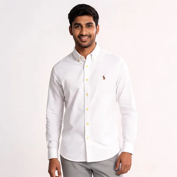 White_Cotton_Slim_Fit_Button_Down_Shirt_For_Men