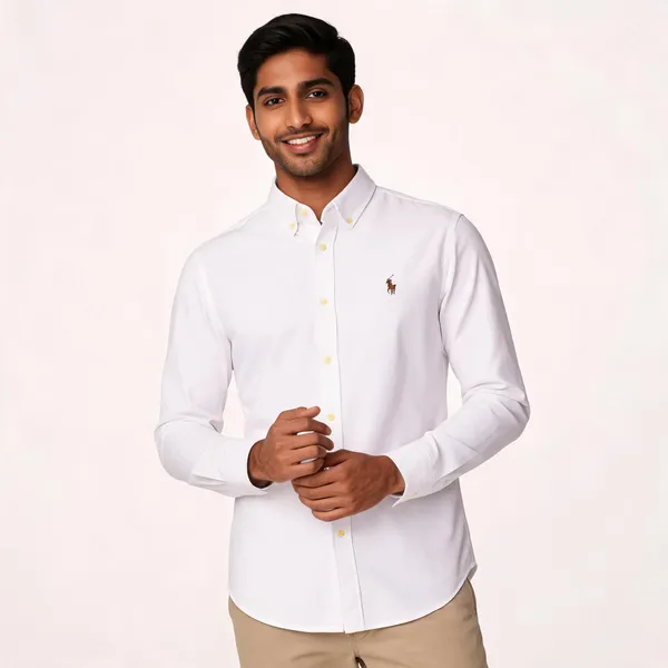 White_Cotton_Slim_Fit_Button_Down_Shirt_For_Men