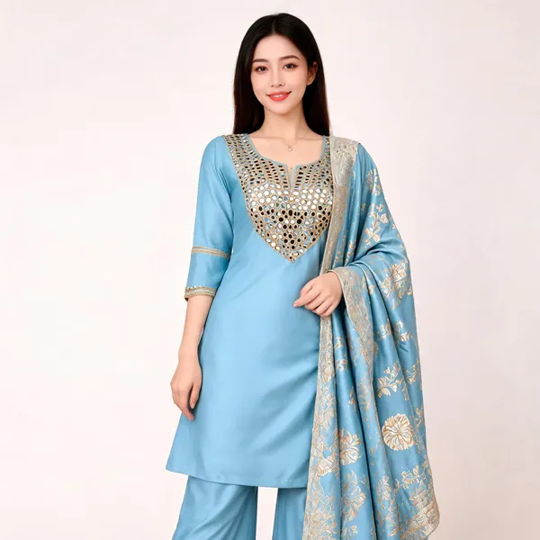 Sky_Blue_Embellished_Straight_Kurta_Set_For_Women