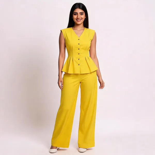 Yellow_Sleeveless_Peplum_Co-Ord_Set_For_Women