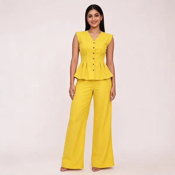 Yellow_Sleeveless_Peplum_Co-Ord_Set_For_Women