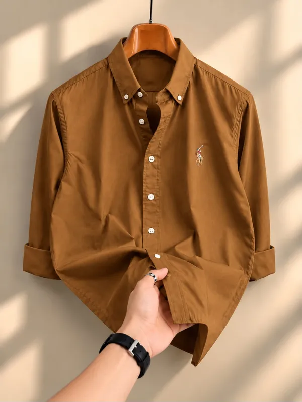 Golden_Brown_Custom_Slim_Fit_Button_Down_Shirt_For_Men
