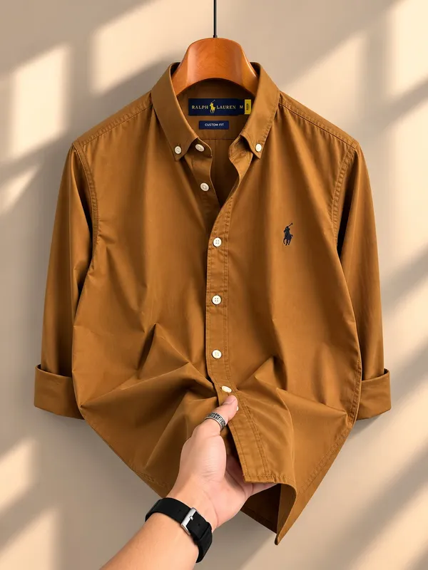 Golden_Brown_Custom_Slim_Fit_Button_Down_Shirt_For_Men