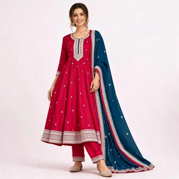 Pink_Embroidered_Anarkali_Suit_Set_For_Women