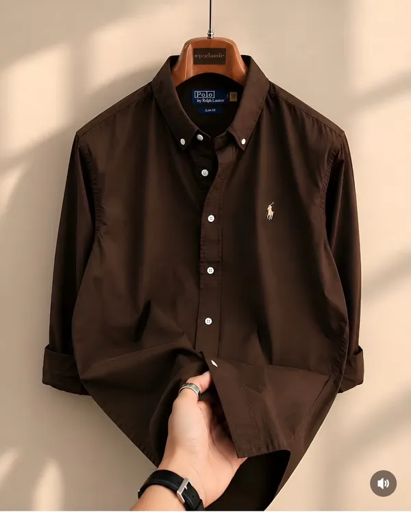 Brown_Slim_Fit_Button_Down_Shirt_For_Men