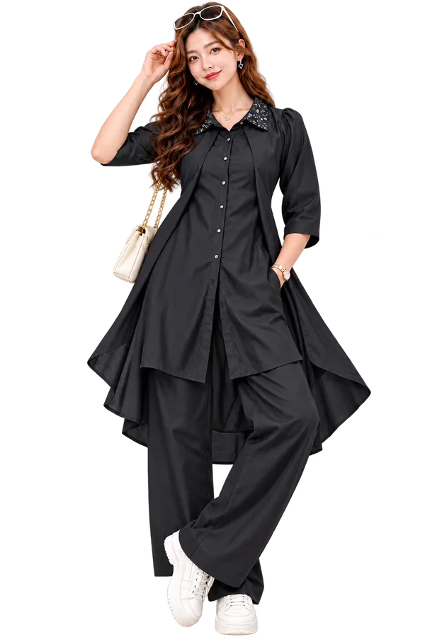 Black_Relaxed_Fit_Tunic_Pant_Set_For_Women