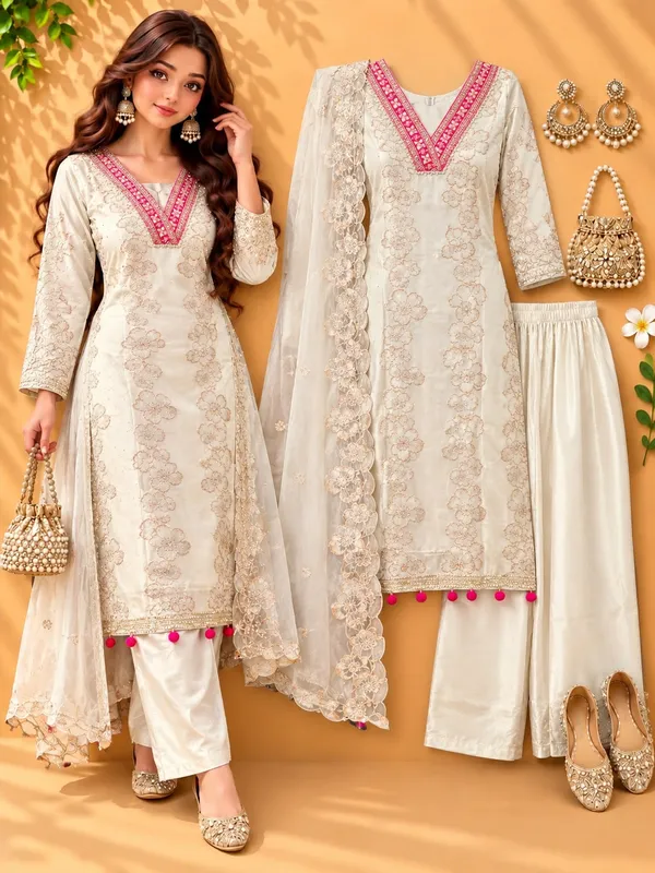 WHITE_SILK_PANT_SUIT_Set_For_Women