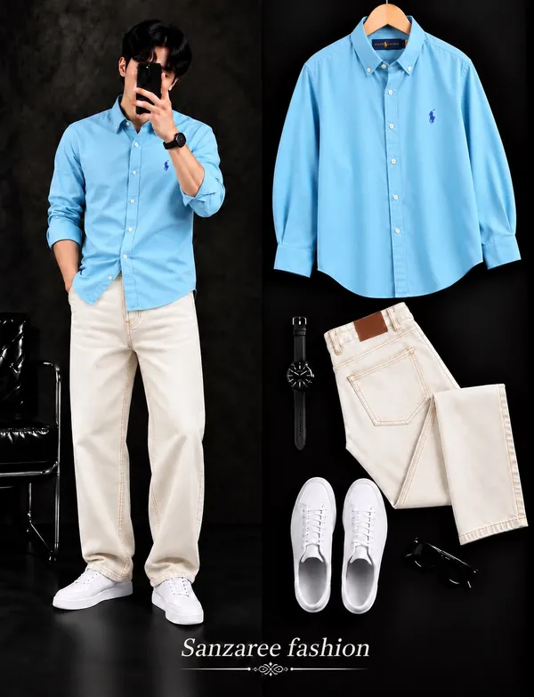 Sky_Blue_Plen_Polo_Custom_Slim_Fit_Button-Down_Shirt_For_Men