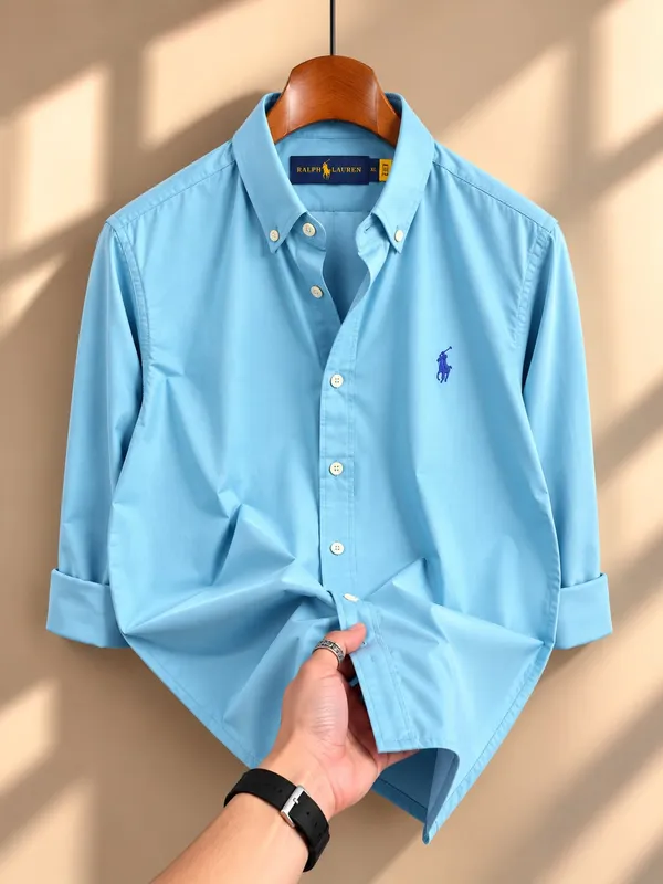 Sky_Blue_Plen_Polo_Custom_Slim_Fit_Button-Down_Shirt_For_Men