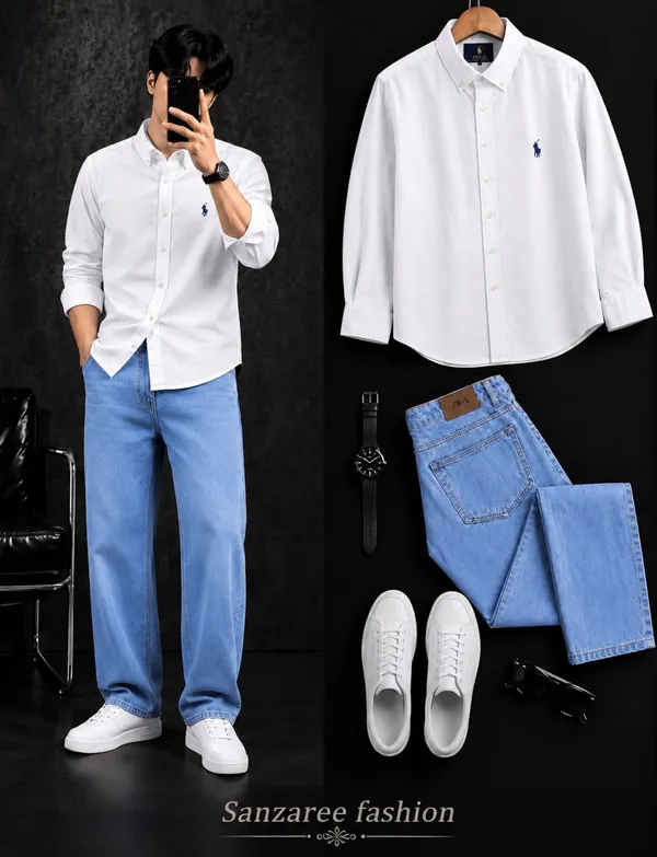 White_Polo_Slim_Fit_Button_Down_Shirt_For_Men