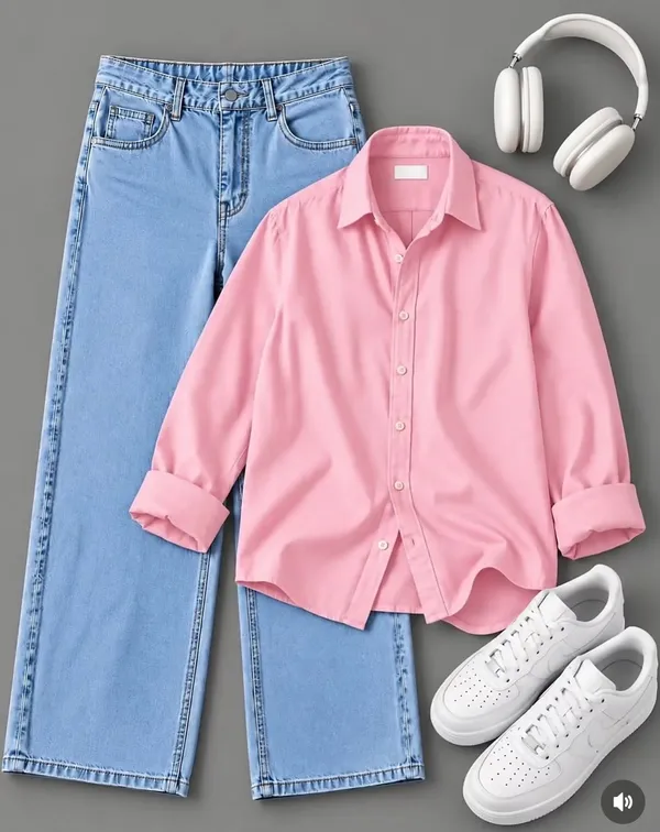 pink_plen_Cotton_Shirt_with_Sky_blue_straight_/Mom_Fit_Jeans_(combo_Set_)