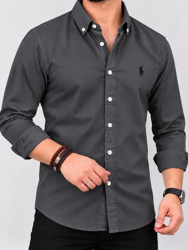 Grey_&_Light_Grey_Men's_Polo_Cotton_Button_Down_Shirt