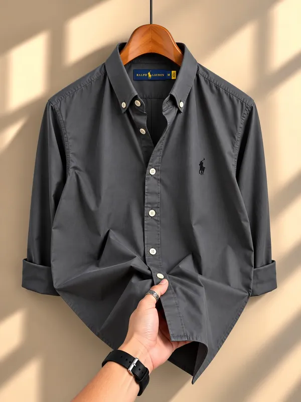 Grey_&_Light_Grey_Men's_Polo_Cotton_Button_Down_Shirt