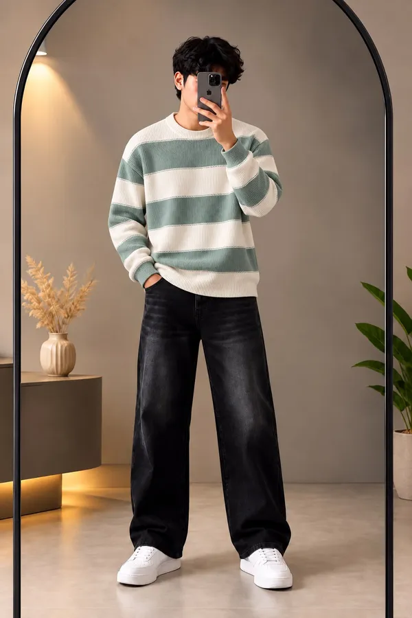 Green_Striped_Regular_Fit_Full_Sleeve_T-Shirt_For_Men