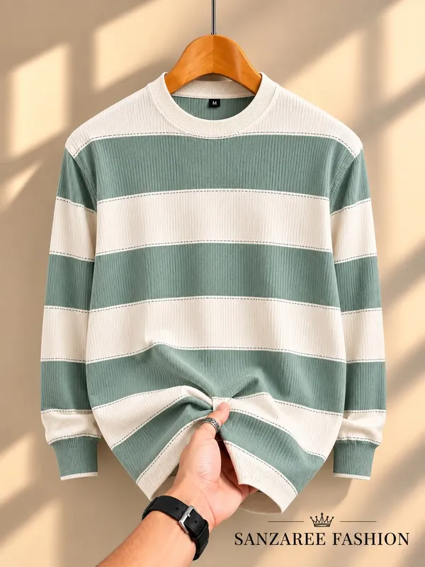 Green_Striped_Regular_Fit_Full_Sleeve_T-Shirt_For_Men