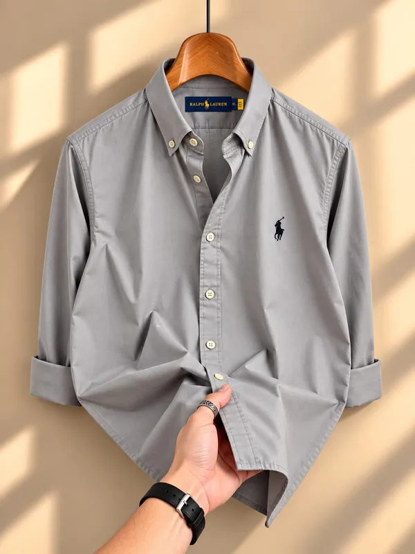 Grey_&_Light_Grey_Men's_Polo_Cotton_Button_Down_Shirt