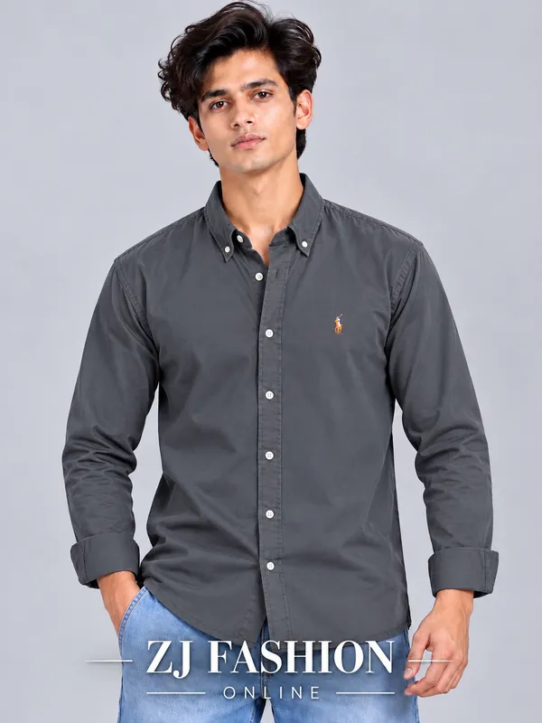 Grey_&_Light_Grey_Men's_Polo_Cotton_Button_Down_Shirt