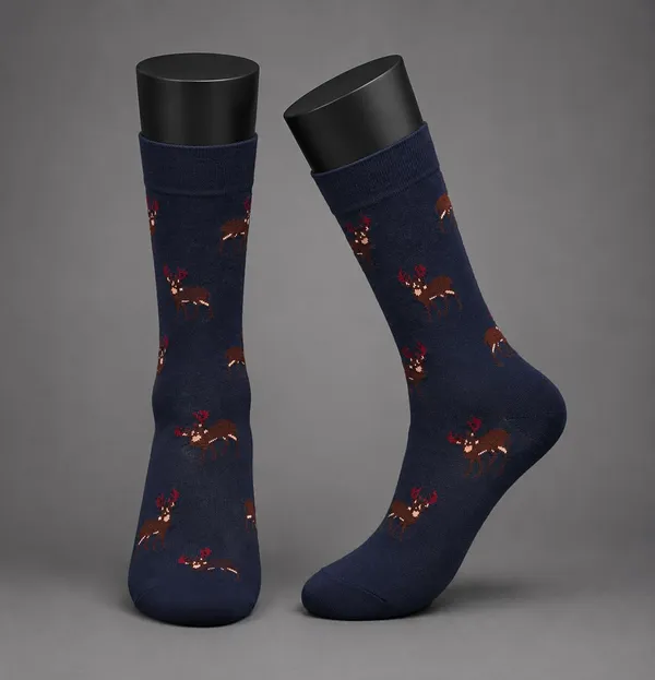 Black_Cotton_Reindeer_Crew_Socks_For_Women_Pack_Of_2