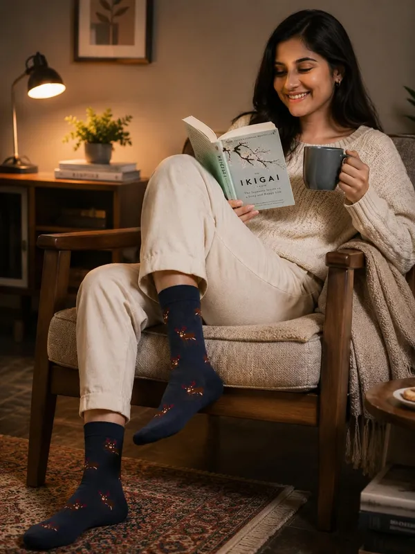 Black_Cotton_Reindeer_Crew_Socks_For_Women_Pack_Of_2