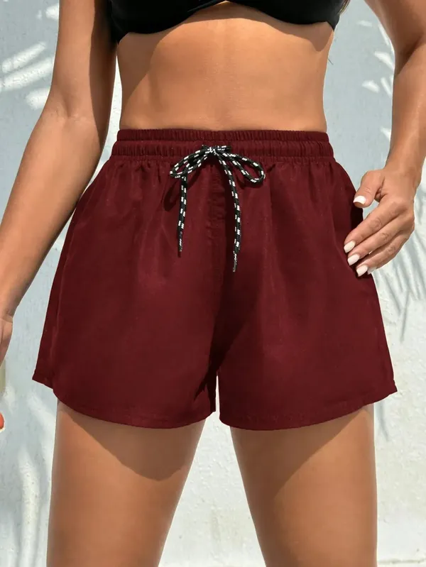 Maroon_Lycra_Regular_Fit_Shorts_For_Women