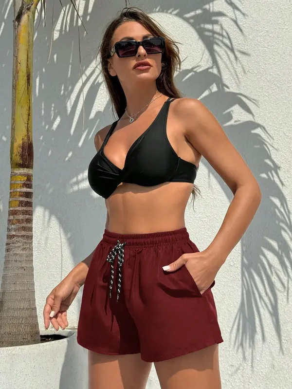 Maroon_Lycra_Regular_Fit_Shorts_For_Women