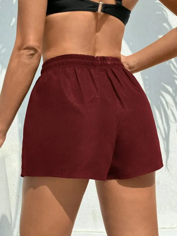 Maroon_Lycra_Regular_Fit_Shorts_For_Women