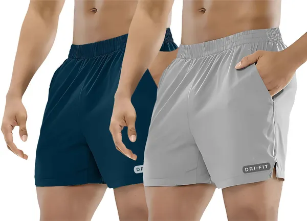 Pravaha_Grey_Blue_Lycra_Solid_Gym_Shorts_For_Men