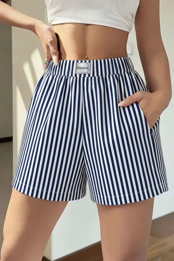 Blue_White_Cotton_Regular_Casual_Shorts_For_Women