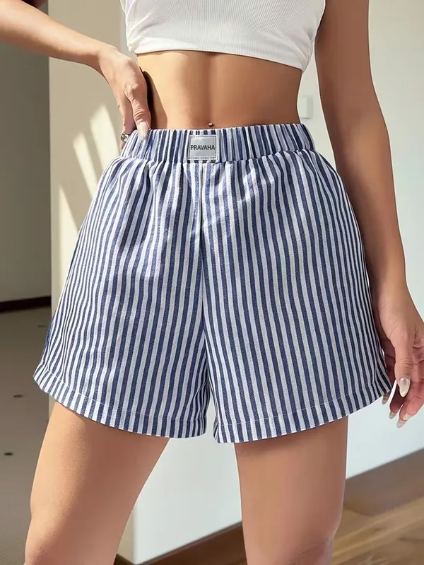 Blue_White_Cotton_Regular_Casual_Shorts_For_Women