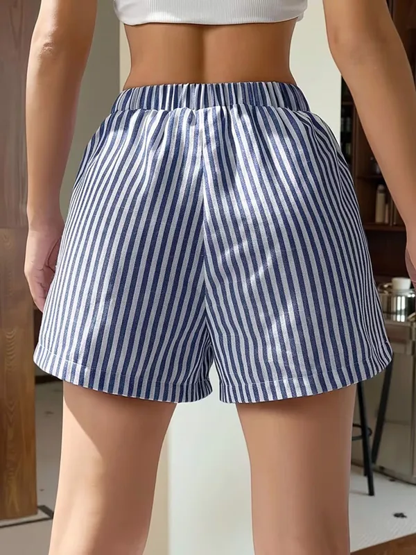 Blue_White_Cotton_Regular_Casual_Shorts_For_Women