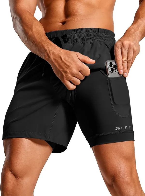 Pravaha_Black_Lycra_2_In_1_Dual_Layer_Gym_Shorts_For_Men
