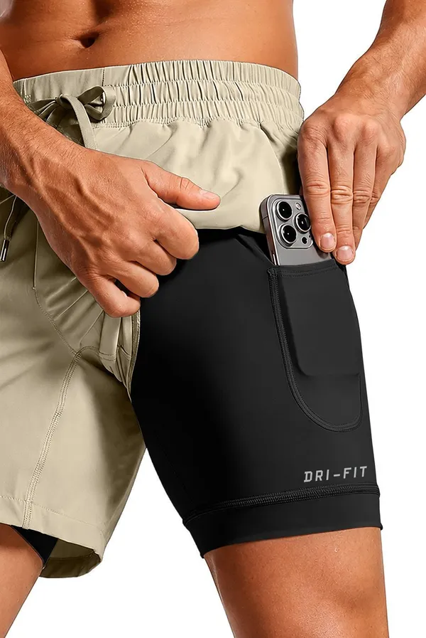 Pravaha_Beige_Lycra_2_In_1_Dual_Layer_Gym_Shorts_For_Men