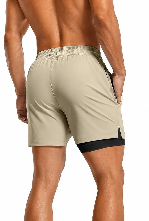 Pravaha_Beige_Lycra_2_In_1_Dual_Layer_Gym_Shorts_For_Men
