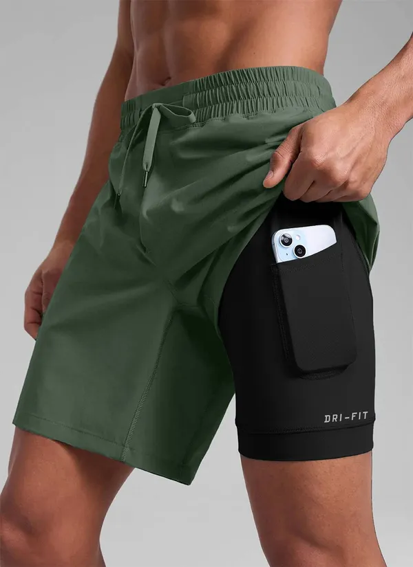 Pravaha_Green_Lycra_Regular_Gym_Shorts_For_Men