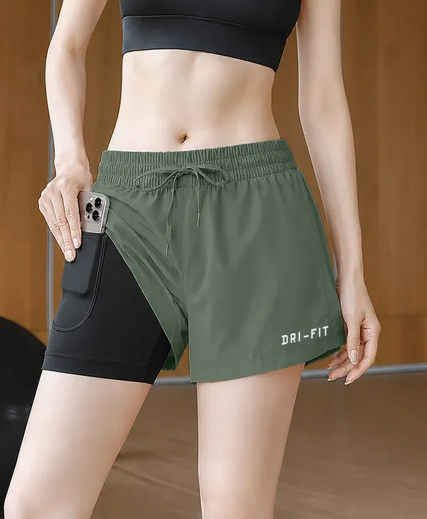 Pravaha_Green_Lycra_2_In_1_Compression_Gym_Shorts_For_Women