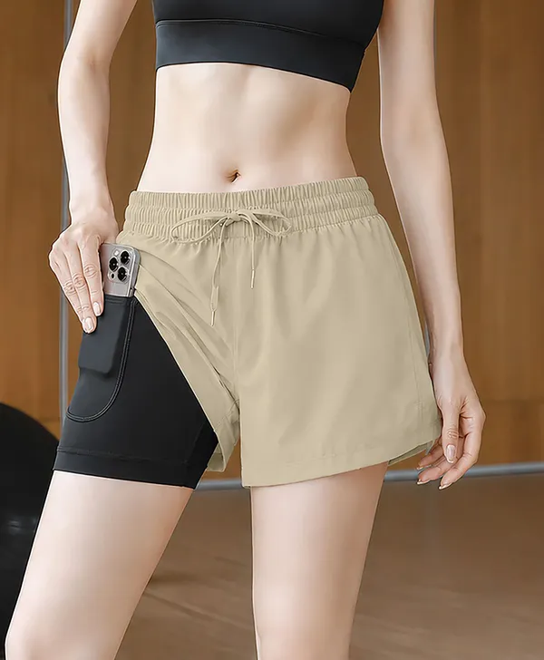 Pravaha_Beige_Lycra_2_In_1_Gym_Shorts_For_Women