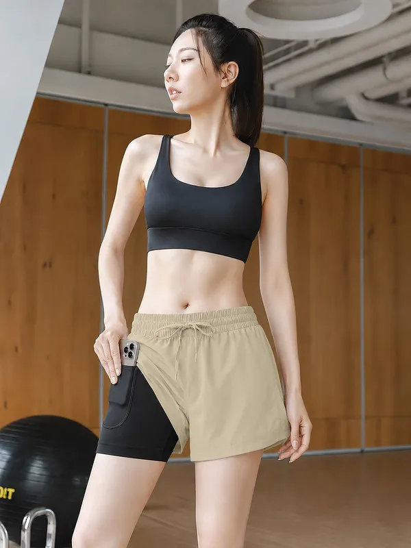 Pravaha_Beige_Lycra_2_In_1_Gym_Shorts_For_Women